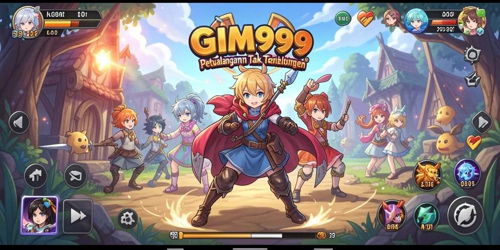 Screenshot GIM999 menampilkan aksi mendebarkan dan karakter Anime unik.
