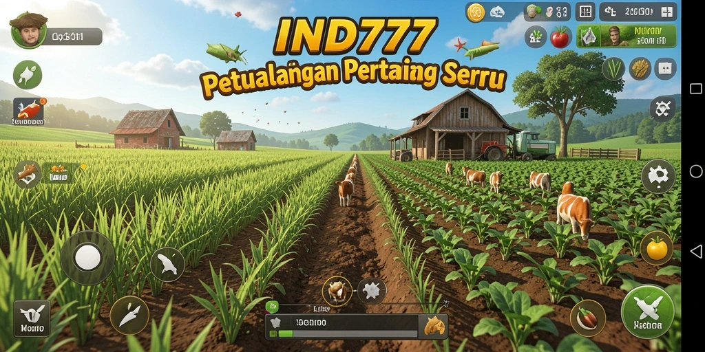 Screenshot gameplay IND777 menampilkan keseruan bertani di ladang yang hijau.