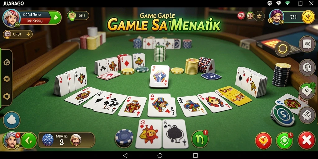Screenshot utama <strong>JUARAGO</strong> menampilkan gameplay Gaple yang seru dan interaktif.