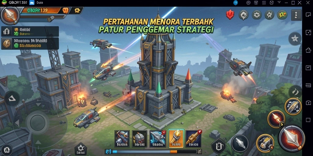 Screenshot OBOR138 menampilkan aksi seru gameplay Tower Defense.