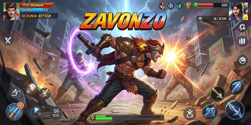 Tangkapan layar ZAVONZO menampilkan aksi pertempuran yang mendebarkan.
